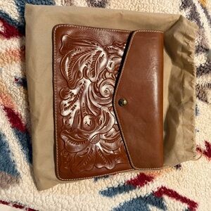 Patricia Nash Brown Embossed Leather Clutch